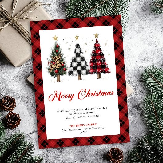 Carte de Noël stylée avec sapins en plaid de Buffa