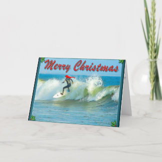 Carte de Noël surfante de Père Noël