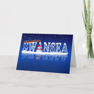Carte de Noël Swansea - Texte de glace et neige