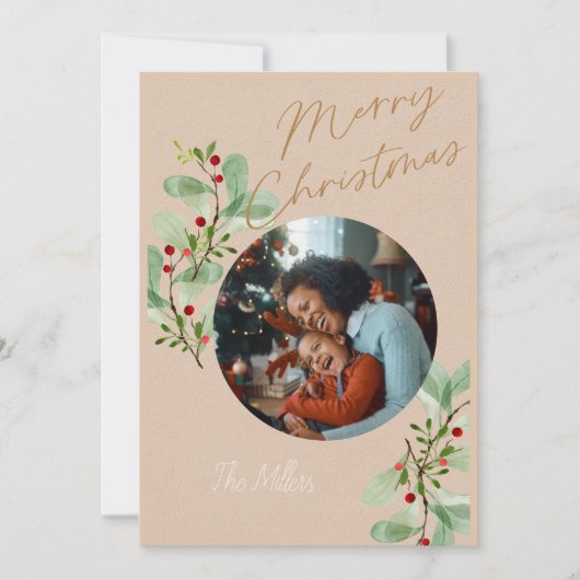 Carte de Noël Tan et Beige Holly Circle (Devant)