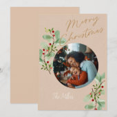 Carte de Noël Tan et Beige Holly Circle (Devant / Derrière)