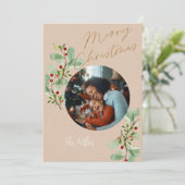 Carte de Noël Tan et Beige Holly Circle (Debout devant)