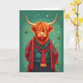 Carte de Noël Tartan Highland (Fleur jaune)