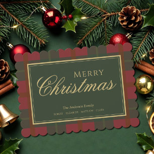 Carte de Noël Tartan Rouge Or Vert Joyeuse