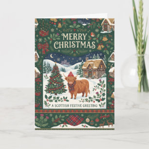 Carte de Noël Tartan Vache des Highlands