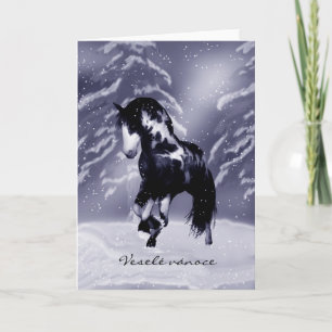 Carte de Noël tchèque de cheval - peinture de