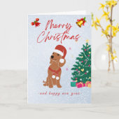 Carte de Noël Teckel (Fleur jaune)