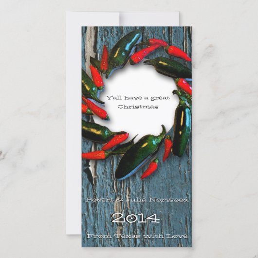 Carte de Noël Texas Hot Pepper Wire Blue Wood (Devant)