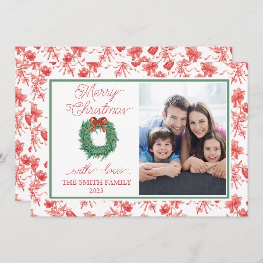 Carte de Noël Toile Bow Wreath (Devant / Derrière)