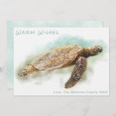 CARTE DE NOËL TORTUE MARINE VERTE | Meilleurs Vœux (Devant / Derrière)