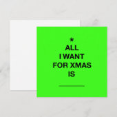 Carte de Noël "Tout ce que je veux" - Vert (Devant / Derrière)