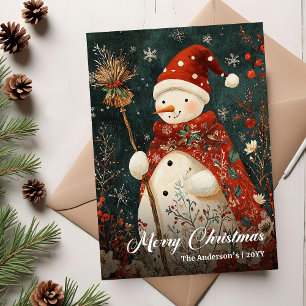 Carte de Noël traditionnelle avec bonhomme de neig