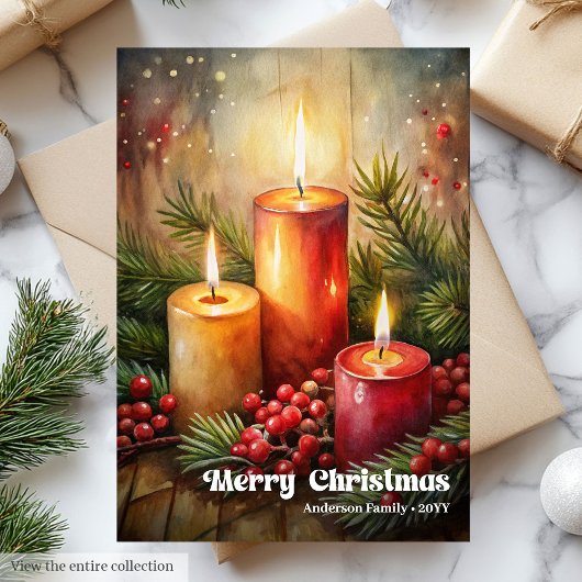 Carte de Noël traditionnelle avec bougies rouges e