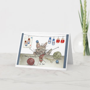 Carte de Noël tricot lapin