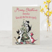 Carte de Noël Trois Chats Décorant Un Arbre (Fleur jaune)
