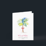 Carte de Noël tropical à motif de palmier à l'aqua<br><div class="desc">Cette carte de vacances au thème tropical minimal comporte une réplique de mon palmier original peint à la main à l'aquarelle dans des nuances de couleurs tropicales sur un fond blanc croustillant. Les mots Joyeux Noël sont écrits dans une typographie moderne de style brosse. L'intérieur comporte votre message personnalisé dans...</div>