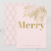 Carte de Noël Tropical Blush Pink & Gold Joyeux (Devant / Derrière)