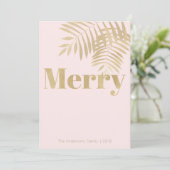 Carte de Noël Tropical Blush Pink & Gold Joyeux (Debout devant)
