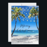 Carte de Noël Tropical Coastal Beach<br><div class="desc">Carte de vacances de Noël Tropical Coastal Beach - Envoyez un peu de paradis à votre famille et à vos amis cette saison de vacances. La carte de Noël présente une magnifique scène de plage tropicale avec des lumières à cordes brillantes et des lettres de script assez modernes qui dit...</div>
