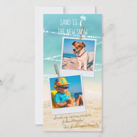 Carte de Noël Tropical Holiday 2-Photo Beach (Devant)
