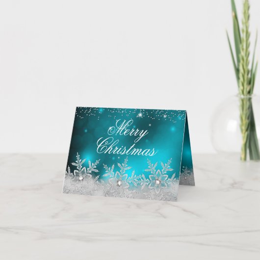 Carte de Noël Turquoise Crystal Snowflake (Devant)