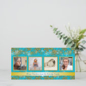 Carte de Noël Turquoise et Gold Family (Debout devant)