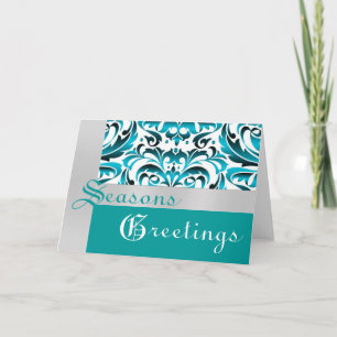 Carte de Noël turquoise et Silver Foil Damask
