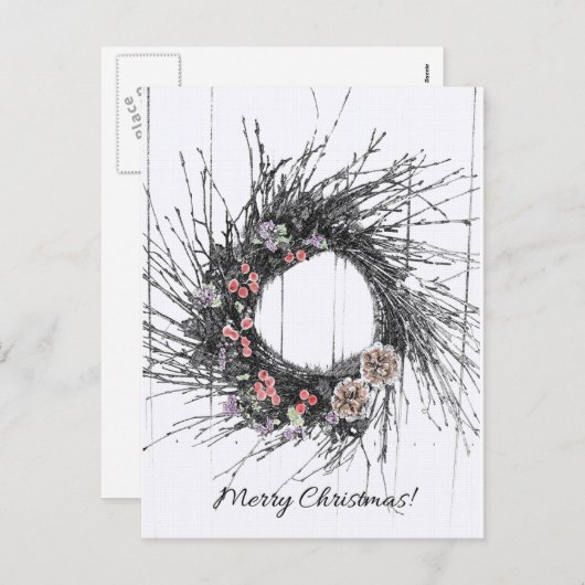 carte de noël twig wreath (Devant / Derrière)