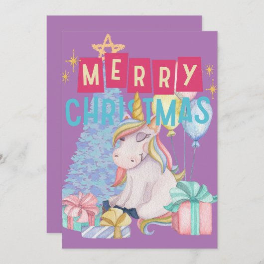 Carte de Noël Unique Cute Unicorn (Devant / Derrière)