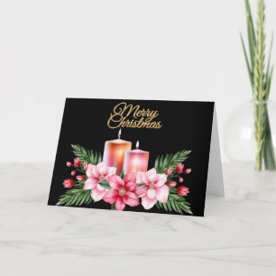 Carte de Noël unique Floral Candle Noir Joyeux