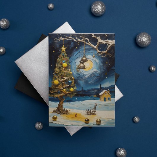 Carte de Noël Van Gogh Starry Night Art Grey