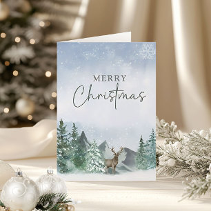 Carte de Noël Vert Aquarelle Pine Forest Paillée