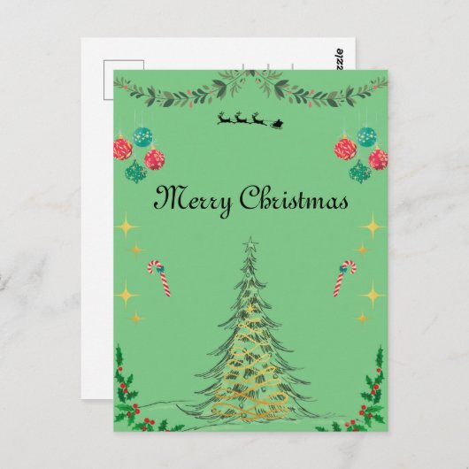 Carte de Noël verte (Devant / Derrière)