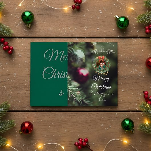 Carte de Noël verte avec photo de famille