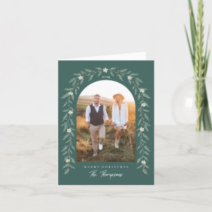 Carte de Noël verte avec photo encadrée d'une guir