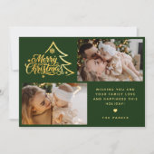 Carte de Noël verte avec photo et écriture minimal (Devant)