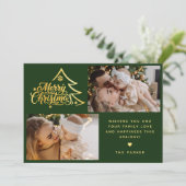 Carte de Noël verte avec photo et écriture minimal (Debout devant)