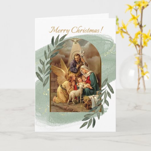 Carte de Noël verte de la crèche (Fleur jaune)