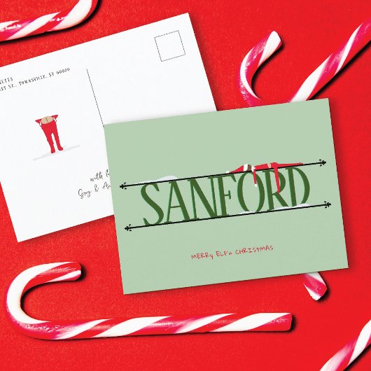 Carte de Noël verte Elf Shenanigans