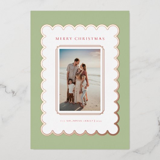 Carte de Noël verte et Rose Gold Foil (Recto)