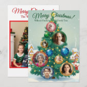 Carte de Noël verte et rouge avec ornements arboré (Devant / Derrière)