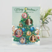 Carte de Noël verte et rouge avec ornements arboré (Debout devant)