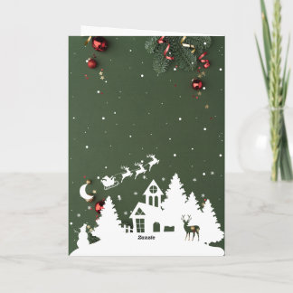 Carte de Noël verte luxueuse avec accents dorés