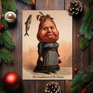 Carte de Noël Victorale vintage Pear Head Lady