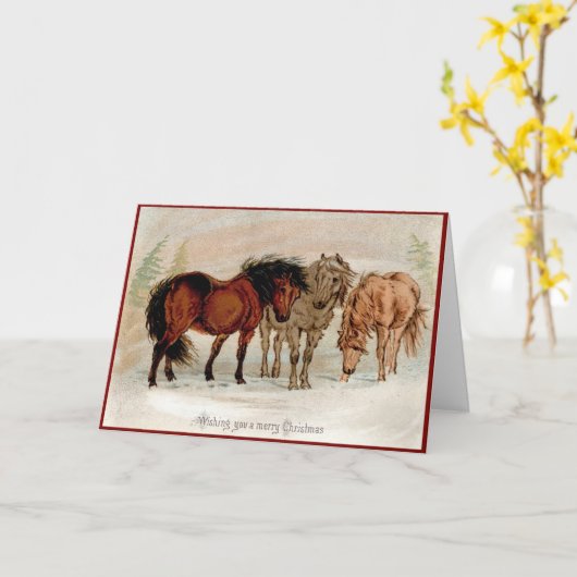 Carte de Noël victorienne Chevaux de pays en neige (Fleur jaune)