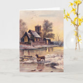 Carte de Noël victorienne du village de Snowy Coun (Fleur jaune)