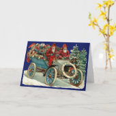 Carte de Noël victorienne Père Noël automobile (Fleur jaune)