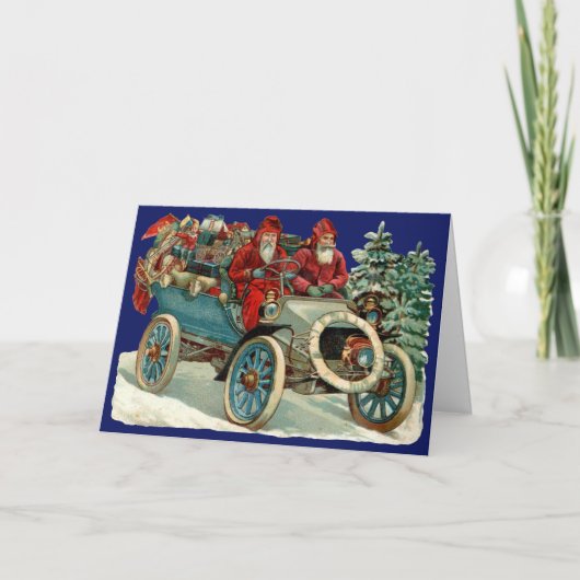 Carte de Noël victorienne Père Noël automobile (Devant)