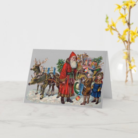 Carte de Noël victorienne Père Noël Sleigh & Child (Fleur jaune)