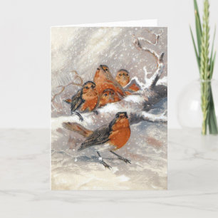 Carte de Noël victorienne Robins joyeux